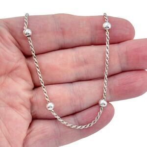 Vintage Sterling Silver 925 Bead Station Necklace 16"